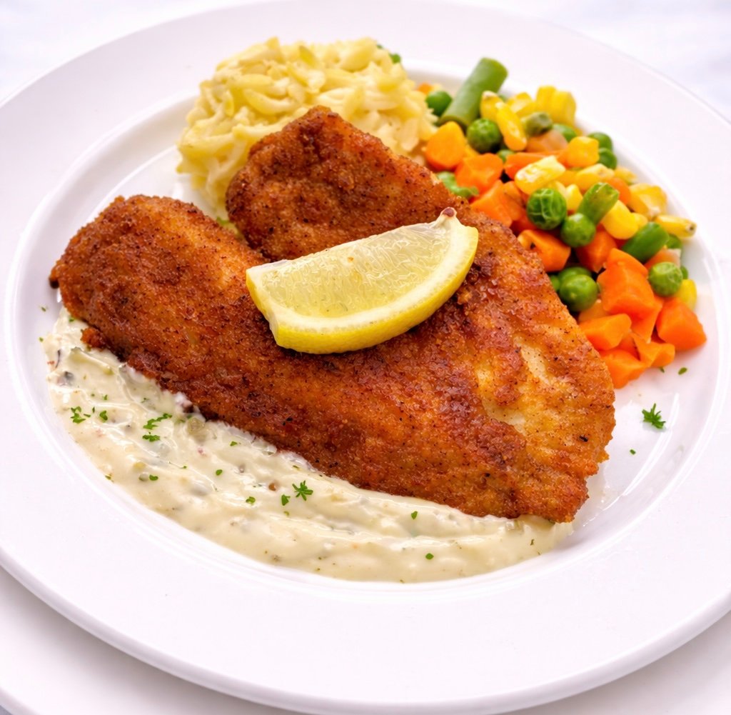 Pan-seared fish with carrots and peas