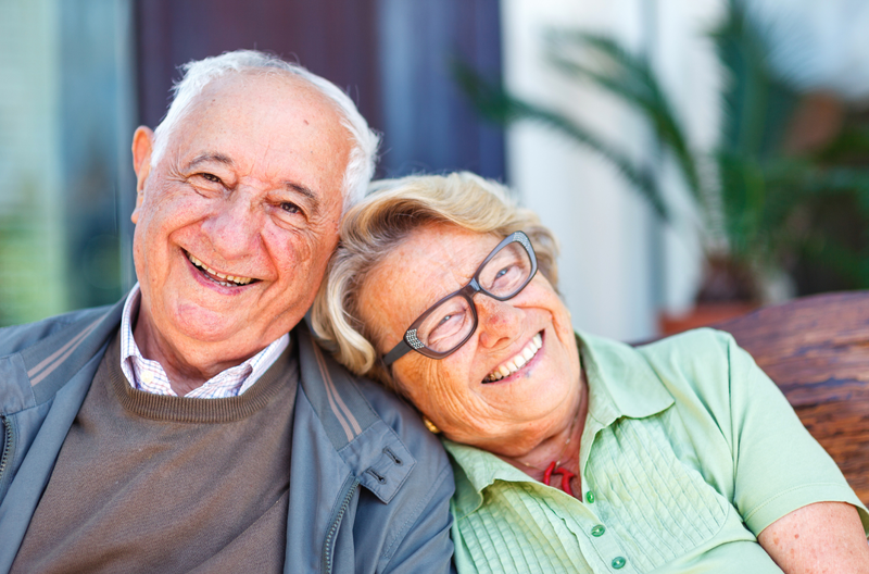 Happy senior couple enjoying companionship and an active lifestyle at Covina Court Senior Living in Covina, California.